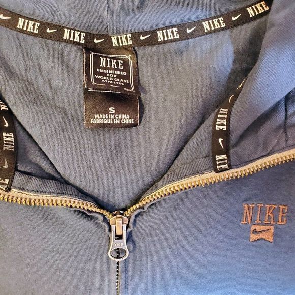 Nike Hoodie Full Zip Striped Sleeve Blue Mens Sweatshirt - Picture 4 of 7